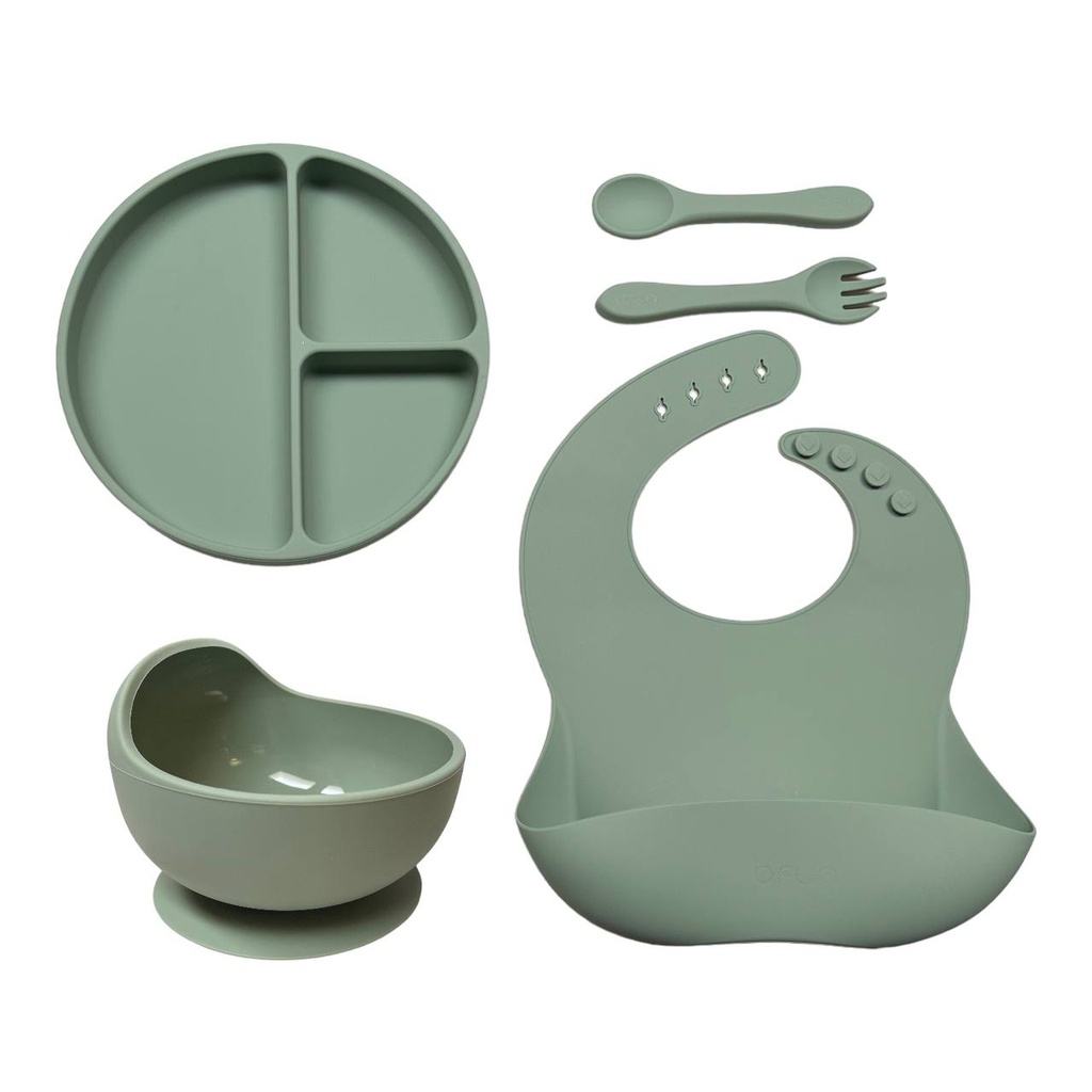 Brun Clair Baby Led Weaning Silicone Feeding Set 811g (Sage)